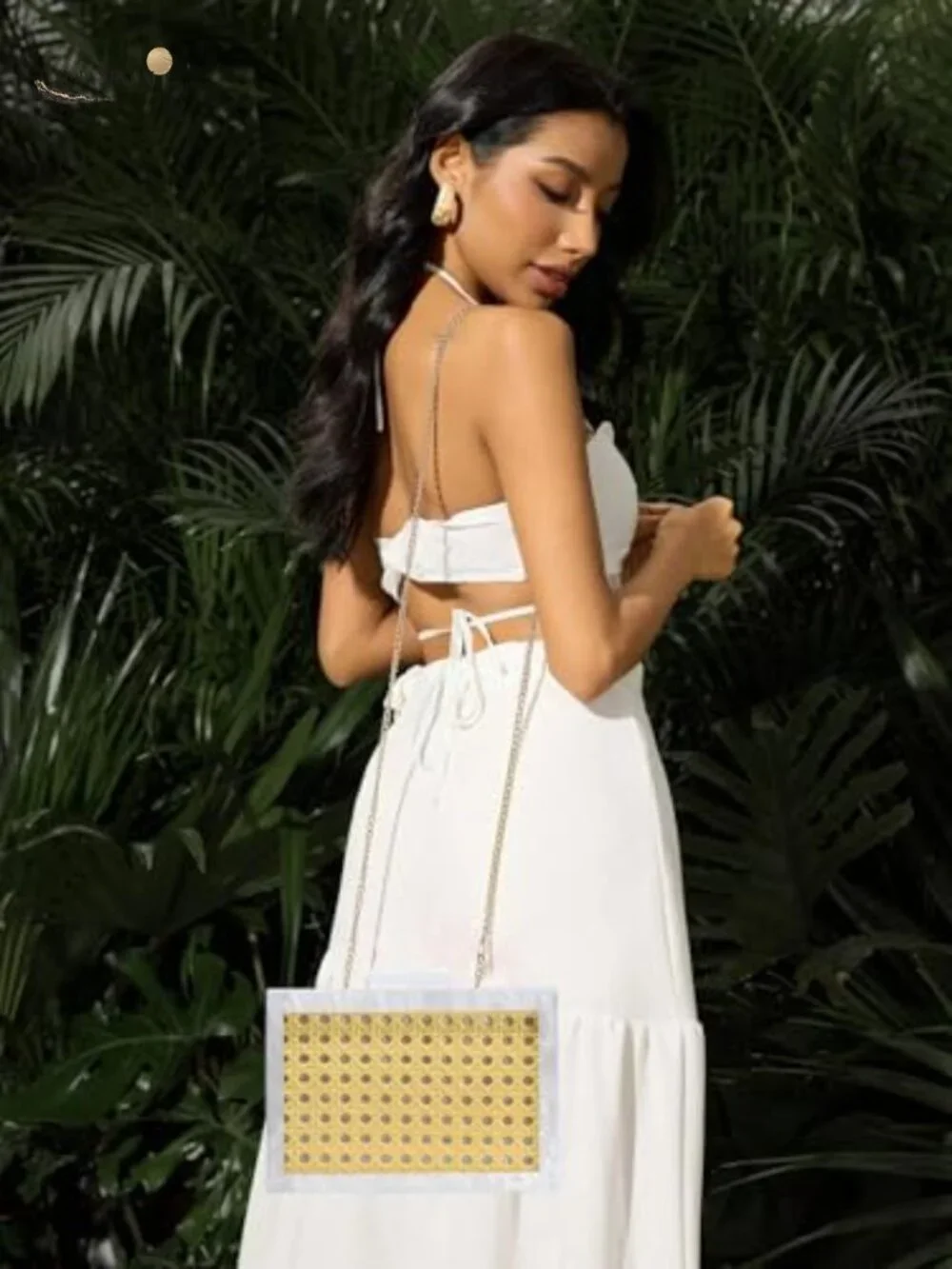 Acrylic Rattan Pattern Square Box Crossbody Handbag with Detachable Chain